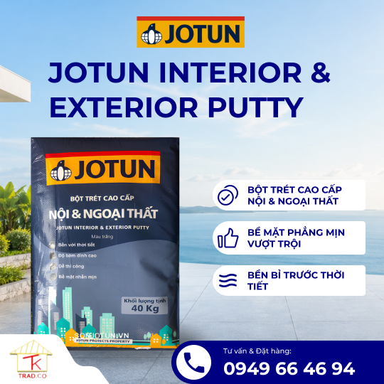 Bột trét Jotun cao cấp trong nhà và ngoài trời - Màu Trắng - Bao 40 kg